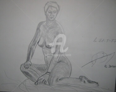 Drawing titled "juliette-1-1987" by Bertrand Domin, Original Artwork, Pencil