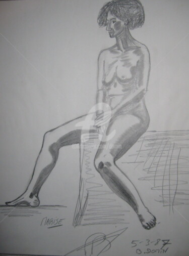 Drawing titled "marise-5-1987" by Bertrand Domin, Original Artwork, Pencil