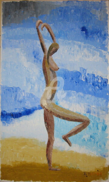Painting titled "equilibre-sur-la-pl…" by Bertrand Domin, Original Artwork, Oil