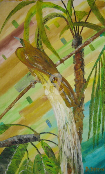 Painting titled "oiseau-de-paradis" by Bertrand Domin, Original Artwork, Oil