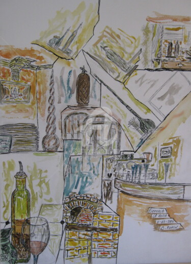 Peinture intitulée "pizzaria-la-roma-20…" par Bertrand Domin, Œuvre d'art originale, Gouache