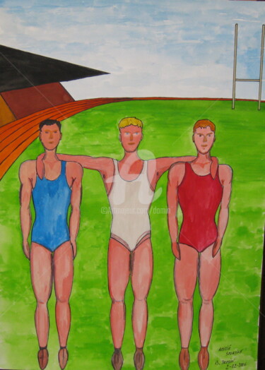 Painting titled "amitie-sportive-2006" by Bertrand Domin, Original Artwork, Gouache
