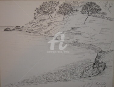 Drawing titled "plage-du-magaluf-ba…" by Bertrand Domin, Original Artwork, Ink