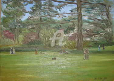 Painting titled "le pique nique au p…" by Bertrand Domin, Original Artwork, Oil