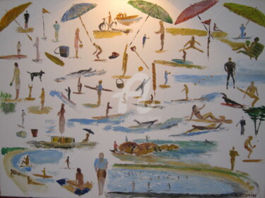 Painting titled "parasols-a-l-ile-tu…" by Bertrand Domin, Original Artwork, Oil