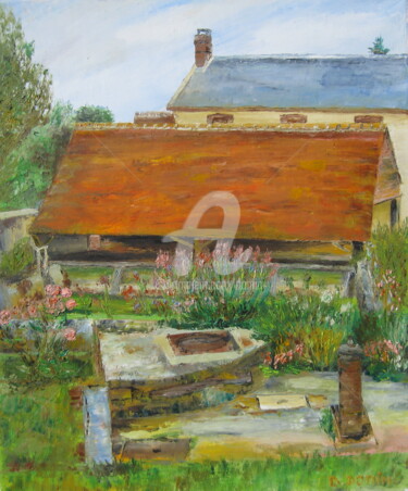 Peinture intitulée "rosier-fontaine-et-…" par Bertrand Domin, Œuvre d'art originale, Huile