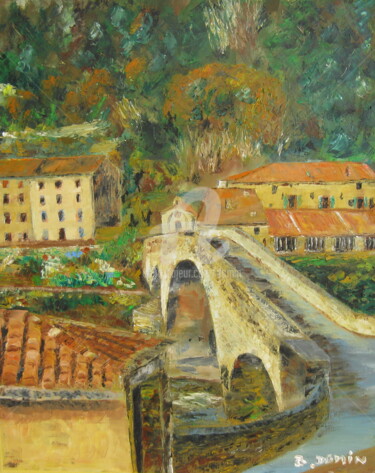 Painting titled "pont-du-diable-a-Ol…" by Bertrand Domin, Original Artwork, Oil