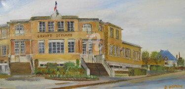 Painting titled "groupe-scolaire-a-C…" by Bertrand Domin, Original Artwork, Oil