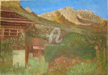 Schilderij getiteld "paysage-de-montagne" door Bertrand Domin, Origineel Kunstwerk, Olie