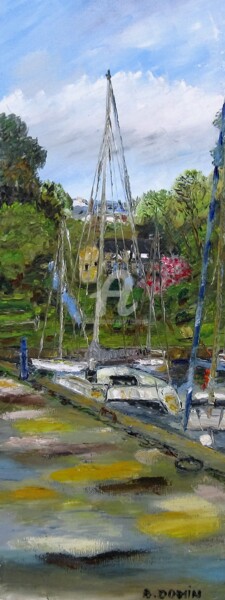 Painting titled "Catamaran-à-Pont-Av…" by Bertrand Domin, Original Artwork, Oil