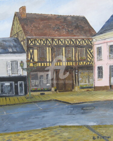 Peinture intitulée "Maison-de-bois-à-Br…" par Bertrand Domin, Œuvre d'art originale, Huile