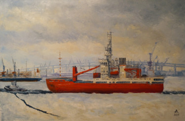 Картина под названием "Проводка ледокола п…" - Андрей Лукоянов, Подлинное произведение искусства, Масло