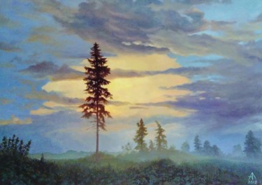 Картина под названием "Вечер на краю леса…" - Андрей Лукоянов, Подлинное произведение искусства, Масло