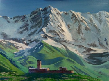 Картина под названием "Ушгули. Вид на гору…" - Андрей Лукоянов, Подлинное произведение искусства, Масло