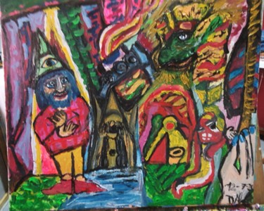 Pintura titulada "Teatrillo y realidad" por Dalca, Obra de arte original, Acrílico Montado en Bastidor de camilla de madera