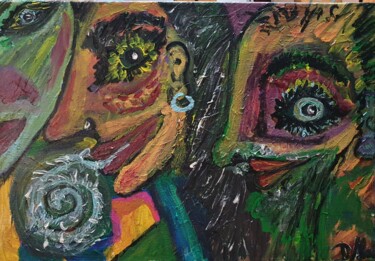 Painting titled "Hablando se entiend…" by Dalca, Original Artwork, Acrylic Mounted on Wood Stretcher frame