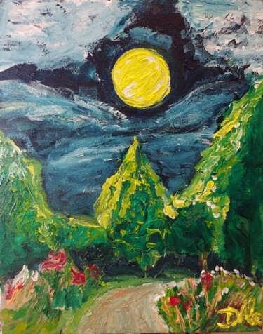 Painting titled "Noche de luz" by Dalca, Original Artwork, Acrylic Mounted on Wood Stretcher frame