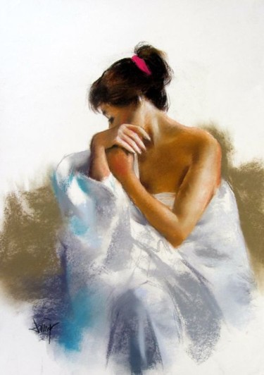 Painting titled "Girl with white sar…" by Domingo Alvarez, Original Artwork