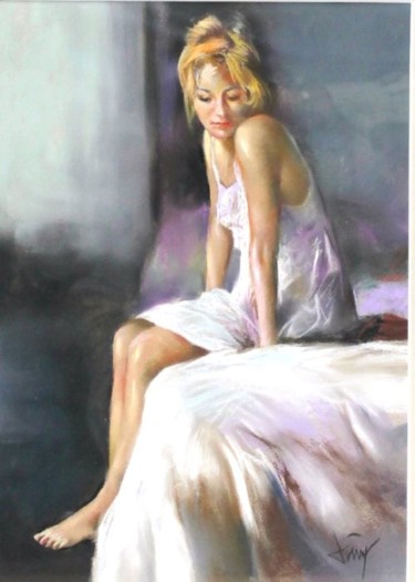 Painting titled "Figura de mujer sen…" by Domingo Alvarez, Original Artwork