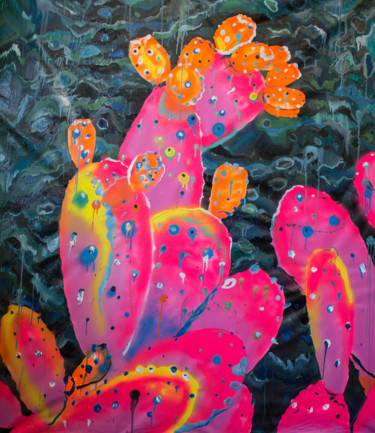 Ζωγραφική με τίτλο "Pink all Around" από Dominic Virtosu, Αυθεντικά έργα τέχνης, Λάδι Τοποθετήθηκε στο Ξύλινο φορείο σκελετό