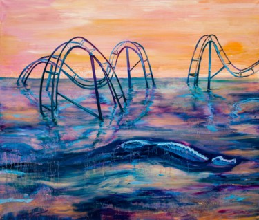 Painting titled "Roller Coaster" by Dominic Virtosu, Original Artwork, Oil Mounted on Wood Stretcher frame