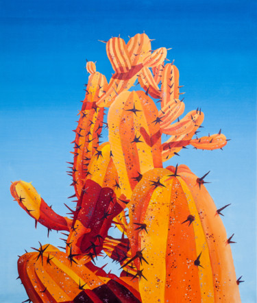 Ζωγραφική με τίτλο "Big Orange on Blue" από Dominic Virtosu, Αυθεντικά έργα τέχνης, Λάδι Τοποθετήθηκε στο Ξύλινο φορείο σκελ…
