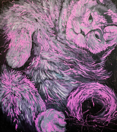 Malarstwo zatytułowany „Pink Pussy” autorstwa Dominic Virtosu, Oryginalna praca, Olej Zamontowany na Drewniana rama noszy
