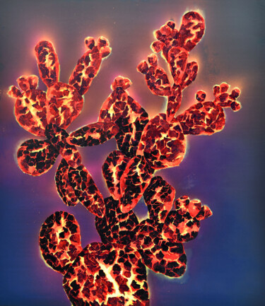 Painting titled "Ember Cactus" by Dominic Virtosu, Original Artwork, Oil Mounted on Wood Stretcher frame