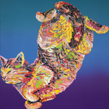 Картина под названием "Cat" - Dominic Virtosu, Подлинное произведение искусства, Масло Установлен на Деревянная рама для нос…