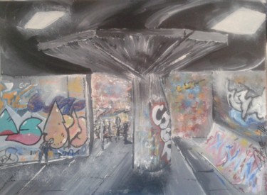 Peinture intitulée "Southbank-Skate Park" par Dominique Biagini, Œuvre d'art originale