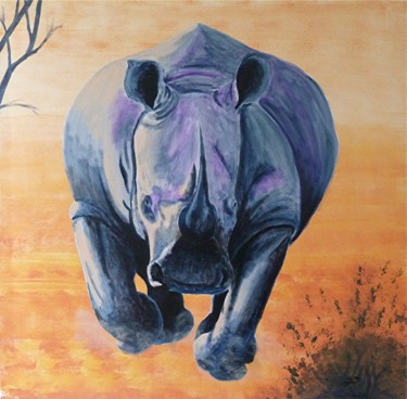 Painting titled "rhino-noir.jpg" by Dominique Blondel, Original Artwork, Acrylic