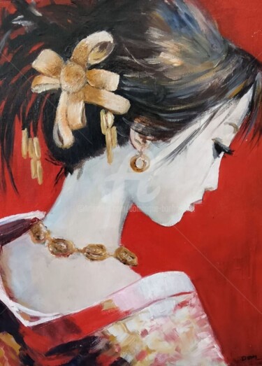 Schilderij getiteld "Yoko" door Dominique Bonhommet, Origineel Kunstwerk, Acryl Gemonteerd op Frame voor houten brancard
