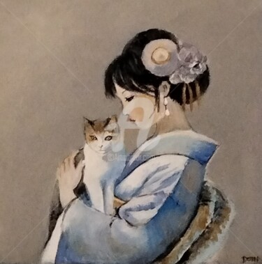 Картина под названием "Jeune japonaise au…" - Dominique Bonhommet, Подлинное произведение искусства, Акрил