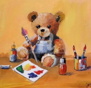 Pintura titulada "Nounours peintre" por Dominique Bonhommet, Obra de arte original, Acrílico