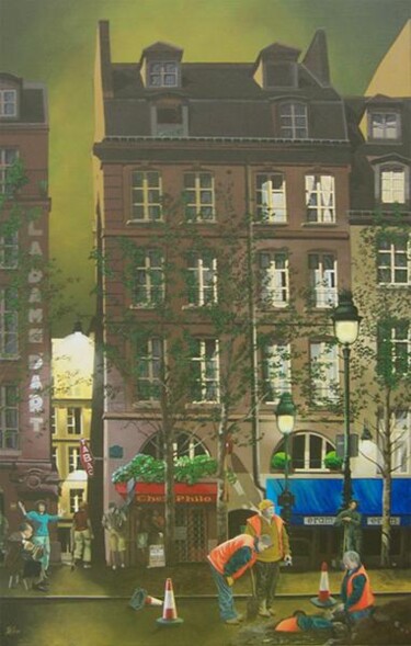 Painting titled "42 Rue Perdue" by Dominique Boucher, Original Artwork, Acrylic Mounted on Wood Stretcher frame