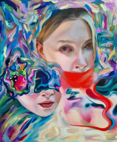 Malerei mit dem Titel "Face in chaos" von Dominique Brouwer, Original-Kunstwerk, Öl