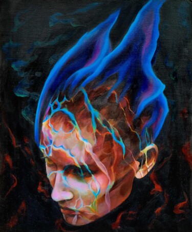 Painting titled "Flames" by Dominique Brouwer, Original Artwork, Oil