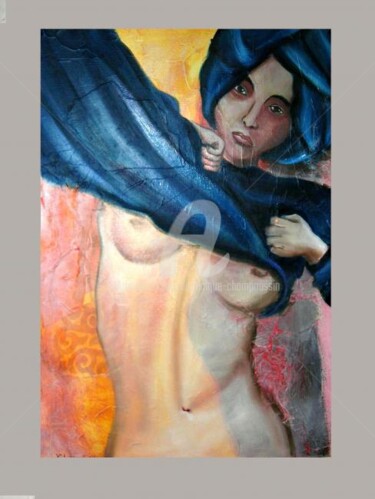 Painting titled "femme au pull et tu…" by Dominique Champoussin, Original Artwork
