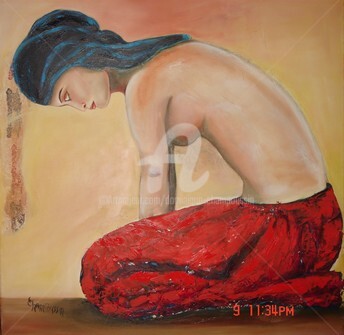 Pintura intitulada "priere" por Dominique Champoussin, Obras de arte originais