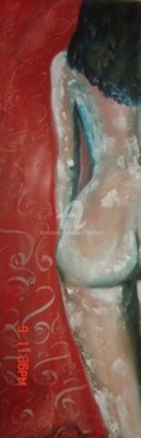 Peinture intitulée "nu de dos fond rouge" par Dominique Champoussin, Œuvre d'art originale