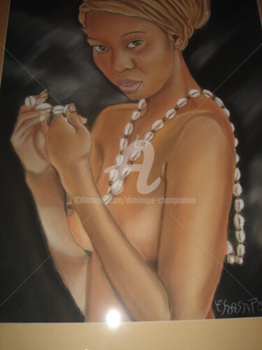 Dessin intitulée "femme au collier" par Dominique Champoussin, Œuvre d'art originale, Pastel