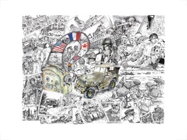 Gravures & estampes intitulée "D-Day" par Dominique Chapuis, Œuvre d'art originale, Aquarelle