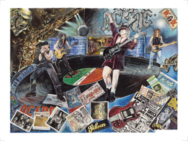 Gravures & estampes intitulée "AC/DC" par Dominique Chapuis, Œuvre d'art originale, Aquarelle