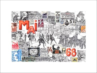 Printmaking titled "MAI 68" by Dominique Chapuis, Original Artwork, Ink