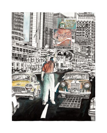 Printmaking titled "BROADWAY" by Dominique Chapuis, Original Artwork, Watercolor