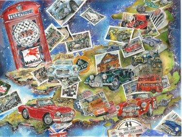 Druckgrafik mit dem Titel "CAR'S CLUB" von Dominique Chapuis, Original-Kunstwerk, Gouache