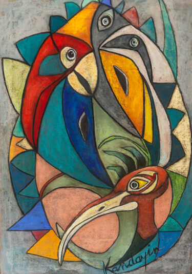 Peinture intitulée "Bird's paradise" par Dominique Charrière Dite Kandayin, Œuvre d'art originale, Pastel
