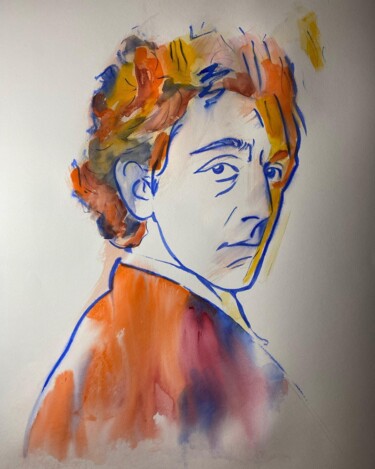 Painting titled "Cocteau" by Dominique Cointrel, Original Artwork, Watercolor Mounted on Wood Stretcher frame