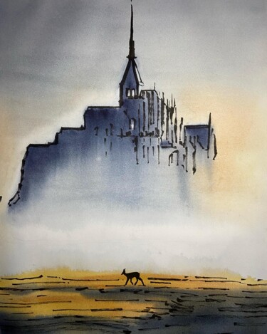 Peinture intitulée "Mont-Saint-Michel s…" par Dominique Cointrel, Œuvre d'art originale, Aquarelle
