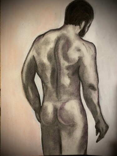 Drawing titled "Nu masculin" by Dominique Cointrel, Original Artwork, Charcoal